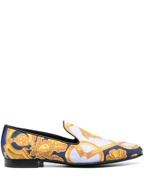 versace baroque print loafers|Versace slippers.